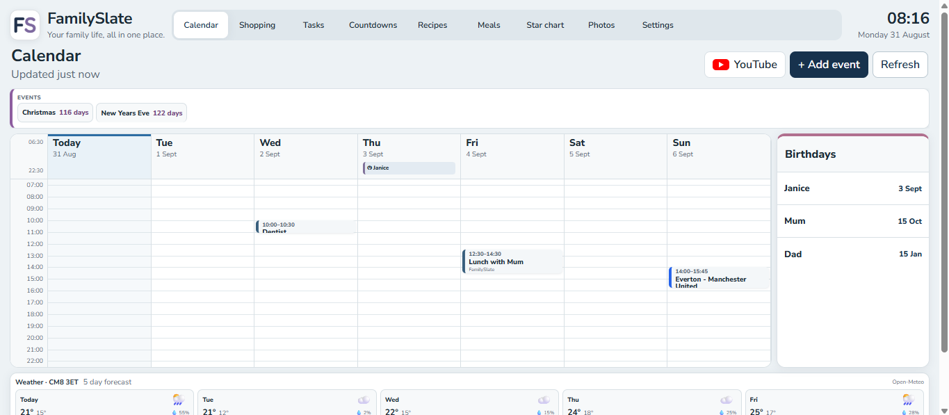 FamilySlate calendar on desktop