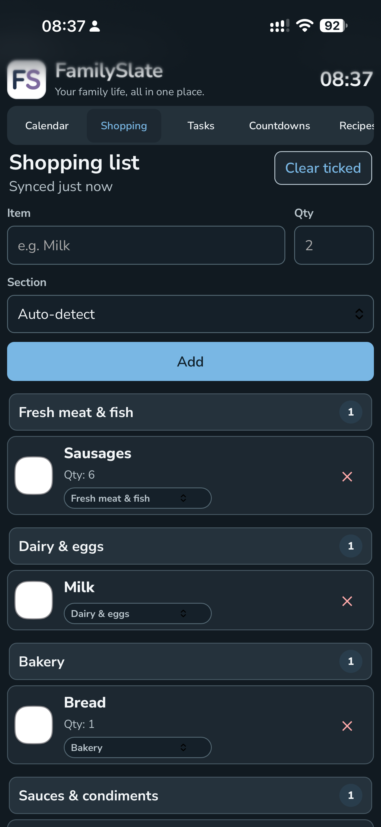 FamilySlate tasks on phone